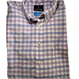 Mens Stafford Regular Fit Coolmax Long Sleeve Plaid Button Down Shirt | Medium